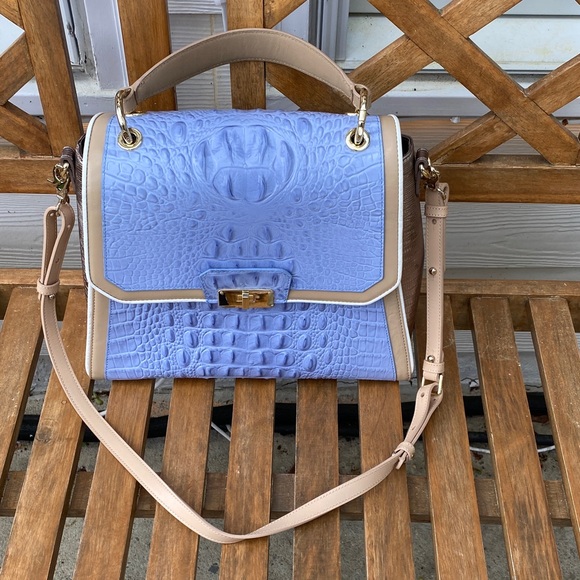 Lavender Croc-Embossed Top-Handle Satchel with Tan Trim - Picture 8 of 8